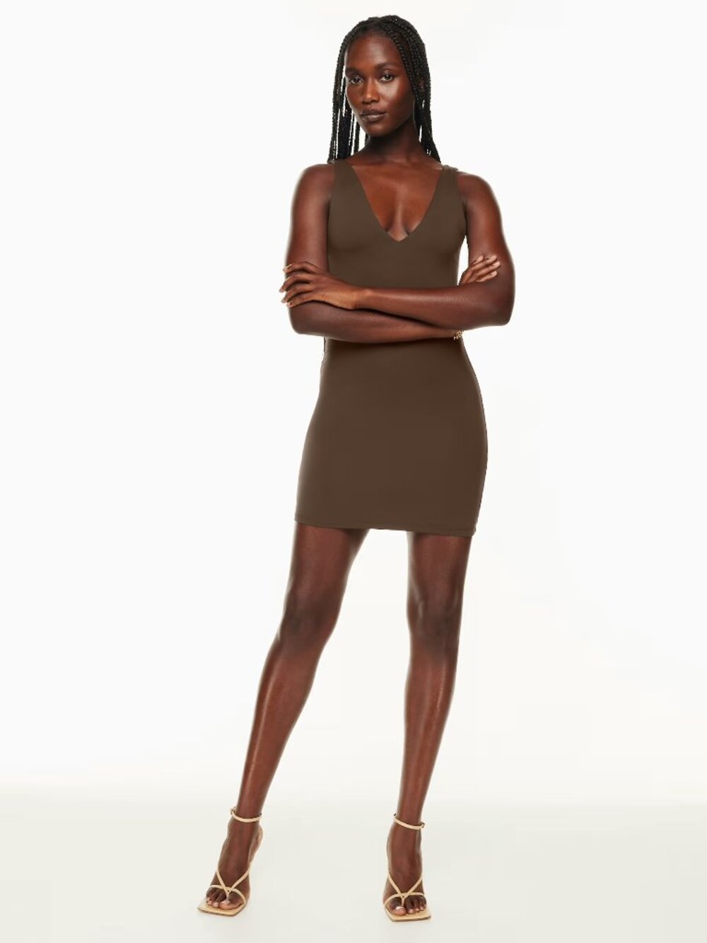 Babaton Aritzia Contour V-Neck Mini Dress Bodycon Burgundy Brown